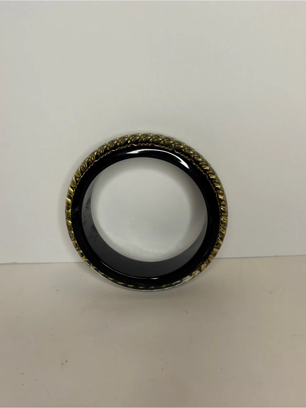 Vintage black lucite Chain Accent Bangle Bracelet